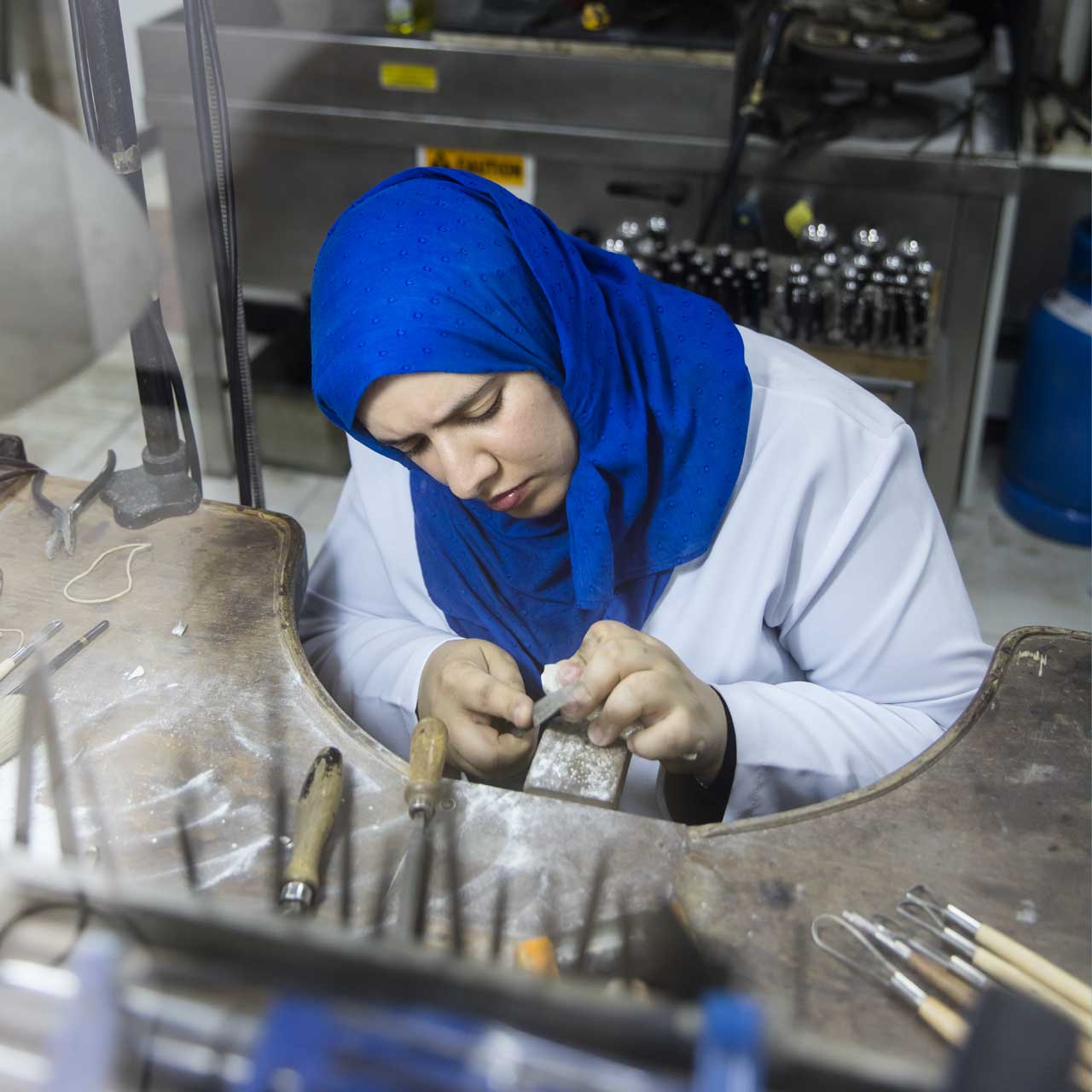 Azza Al Qubaisi, an Emirati jeweller, at her desk
