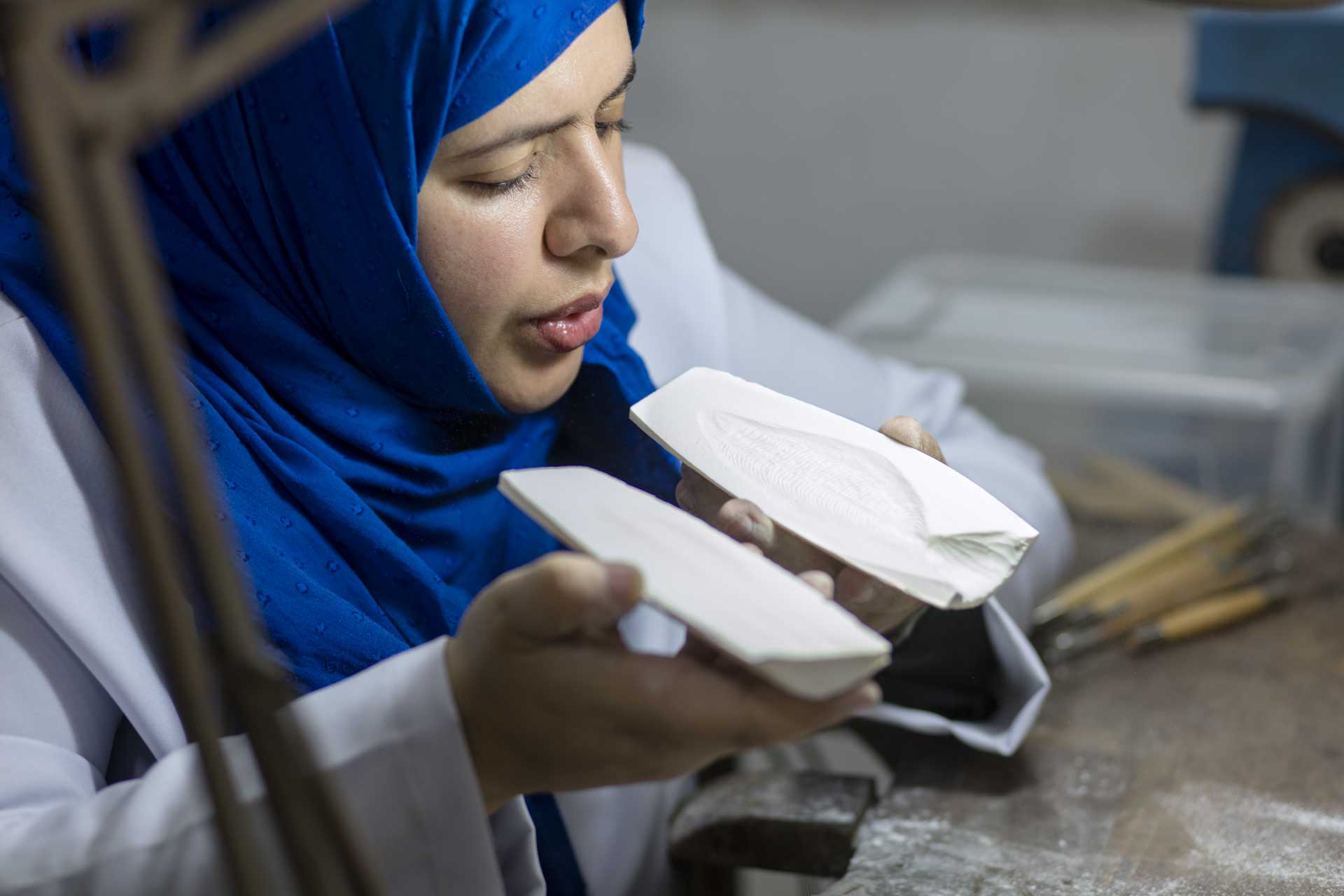 Azza Al Qubaisi, an Emirati jeweller, at work