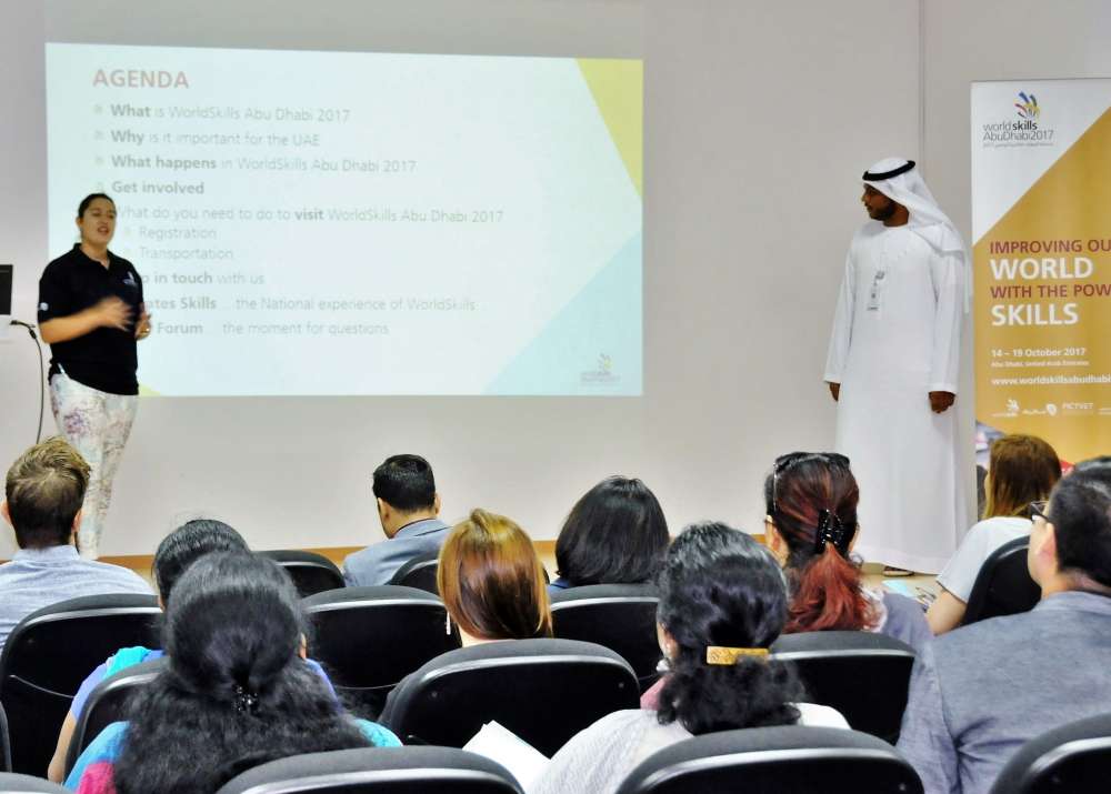 Members of the WorldSkills Abu Dhabi 2017 education team at a presentation in Dubai